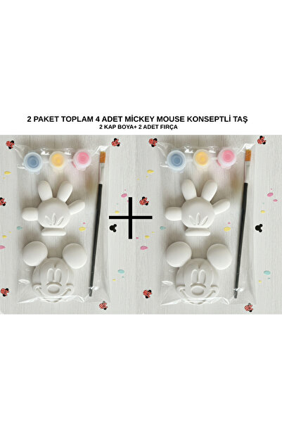 Piloji 2 Paket (4 Adet) Mickey Mouse Konseptli Taş Boyama Seti – Çocuklar İçi...