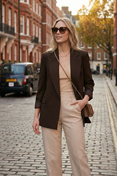 Lela Regular Fit Double-Breasted Collar Patterned Lining Detailed Jacket Jack...