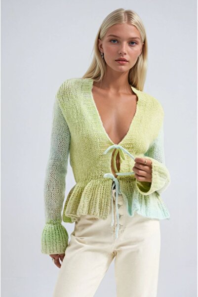 Lia Blanco's Women's Lace Detailed V-Neck Short Knitwear Cardigan - Multi-Col...