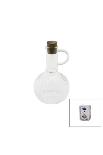 Fırsatkolik Mini Glass Oil Pot Striped Pattern 300ml Wooden Bamboo Cork Type ...