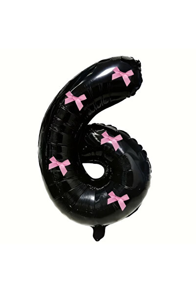 PartyPoo بالون فويل أسود اللون على شكل رقم 1 مقاس 76 سم مع فيونكة وردية - ديك...