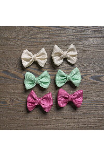 EGOMİ Satin Ribbon Hairless Baby Hair Clip 3 Pairs Set