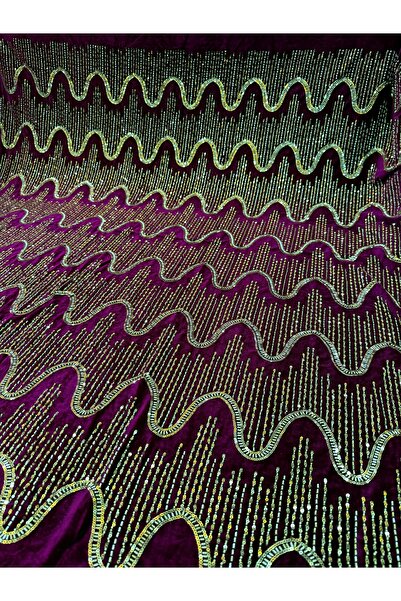 OsmanKumaşDantel Flexible Silky Velvet with Bead and Sequin Embroidery (250Cm...