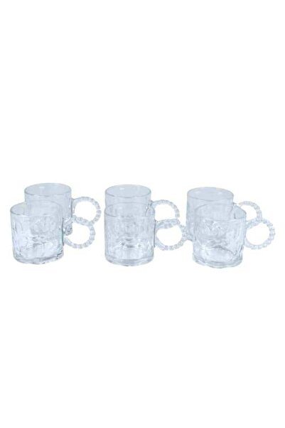 Generic Transparent Glass Cup Set with Beaded Handle - 6 Pieces