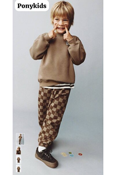 Butik ERKEK ÇOCUK %100 PAMUKLU KARE PANTOLONLU 2'Lİ ALT - ÜST TAKIM EŞOFMAN T...