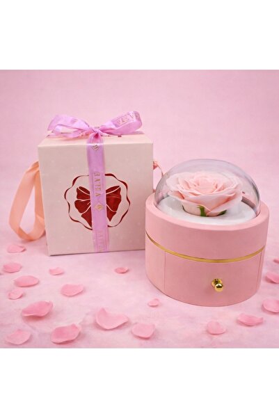 velve Pink soap rose in a box with a transparent dome and a chain with a surp...