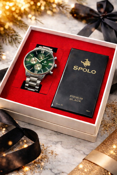 S.POLO HEDİYELİK KUTULU ERKEK KOL SAATİ 50ML BLACK PREMIUM ERKEK PARFÜM SEVGİ...