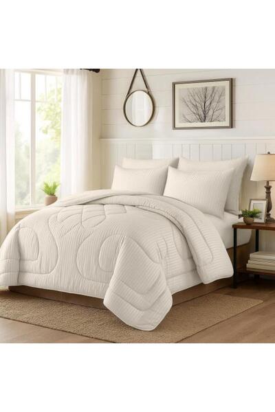 Rose Striped Hotel Bedspread Set - Cream