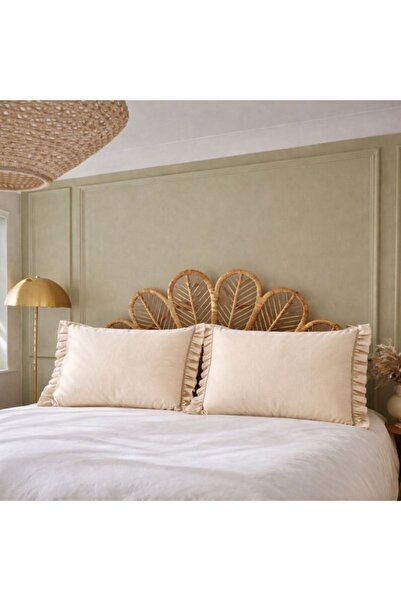 Cherry Bloom Cotton Двойна калъфка за възглавница от памук с ресни, бежова, 5...