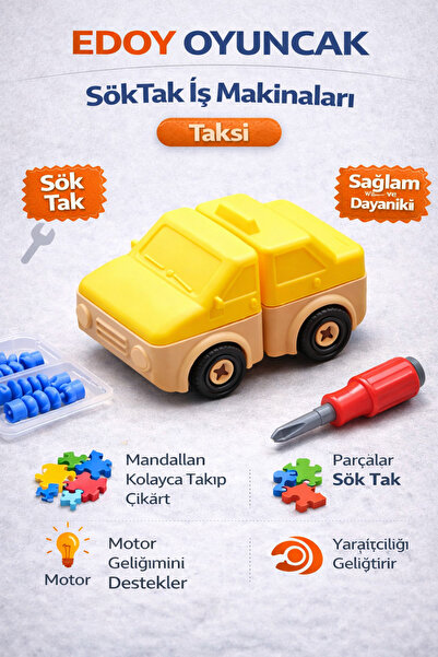 edoy Sök Tak Eğitici Taksi Araç Seti | Yap-Boz İş Makineleri | Yaratıcı Montessori Oyuncağı