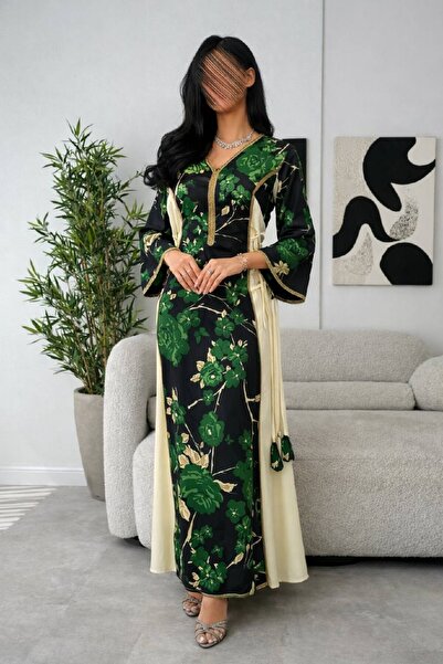 RWETA Elegant women's jalabiya with gold patterns and embroidery