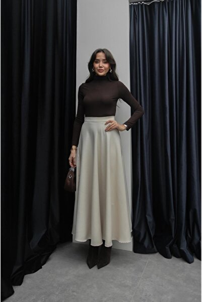 Havoş Fustă bej A-line croială talie înaltă