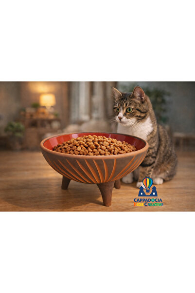 Universal Kazıma Desenli (20 cm) Ayaklı Çömlek Kedi & Köpek Maması Kabı