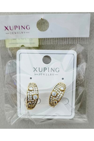 XUPING JEWELRY Xuping Steel Earrings Gold Round Zircon Stone Women's Minimal ...