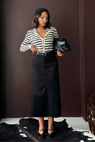 Caddebostan Moda Black Scuba Suede Skirt Modern Premium Luxury Trend Design S...