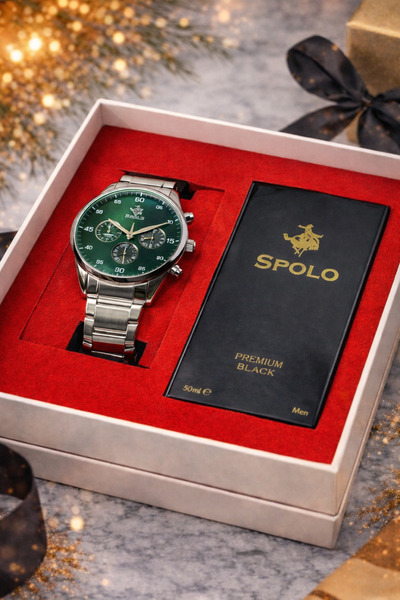 S.POLO HEDİYELİK KUTULU ERKEK KOL SAATİ 50ML BLACK PREMIUM ERKEK PARFÜM SEVGİ...