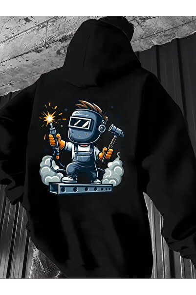 LAND MODA Hanorac pentru bărbați cu glugă Welder Cartoon cu imprimeu