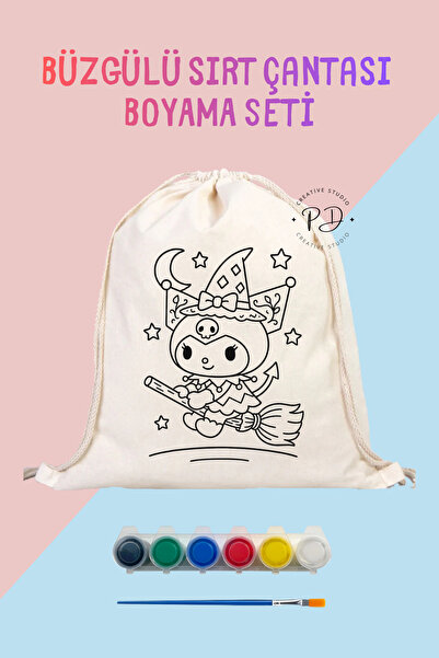 PRİNTOPİA DESİGN Kuromi Baskılı Boyama Seti - Keten Bez Çanta, 6 Ana Renk Boy...