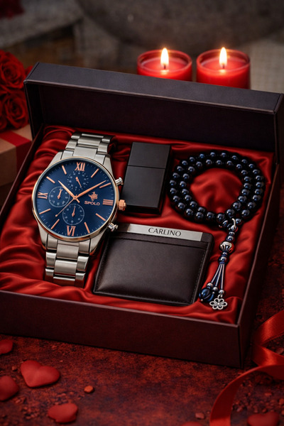 S.POLO HEDİYELİK KUTULU ERKEK KOL SAATİ ÇAKMAK KARTLIK TESPİH BİLEKLİK SEVGİL...