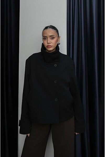 Havoş Jachetă neagră Breda cu guler ridicat nasturi