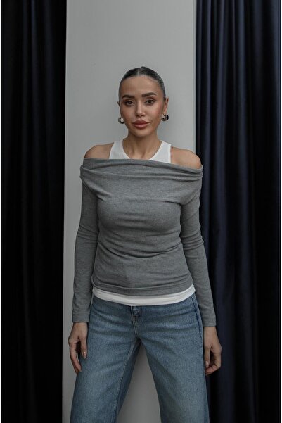 Havoş Bluză asimetrică cu detalii gri pentru sportivi