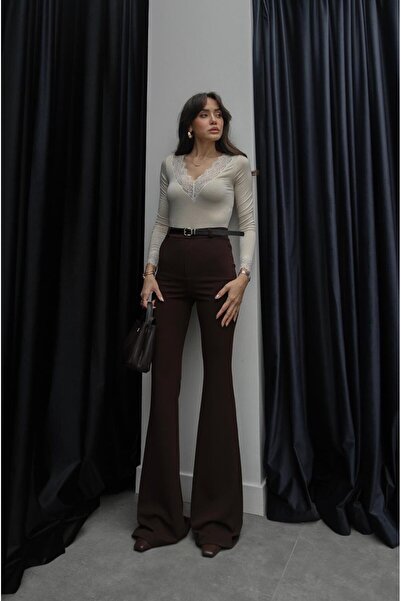 Havoş Kahverengi İspanyol Paça Kemerli Pantolon