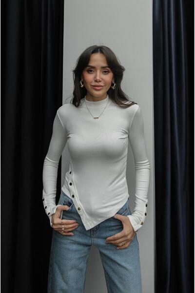 Havoş Ecru Blouse with Snap Buttons at the Waist and Sleeves