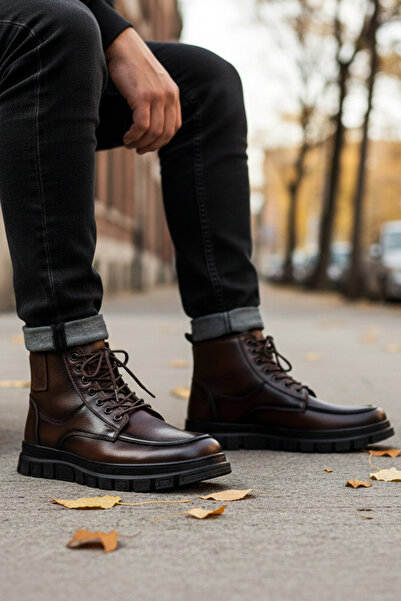 Giyyin Boots Brown Fur Daily Comfortable Quality Lace-Up Zippered Orthopedic ...