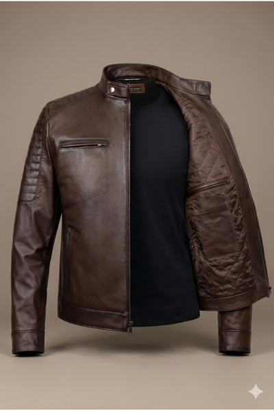 Verra Orijinal Kuzu Derisi Kahverengi Erkek Deri Mont (İçi Kapitoneli)