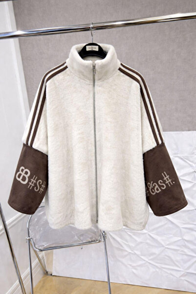 Sisa Butik İthal Toskana Kumaş Kolları Triko Digital Baskılı önü Fermuarlı Ce...