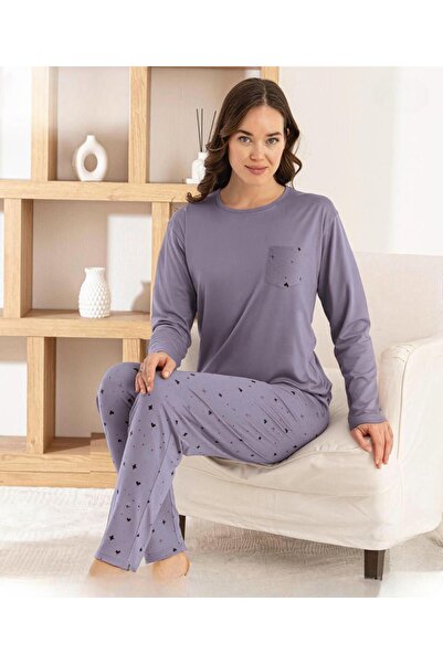 Pijamoni Women's Milan Crew Neck Long Sleeve Thin Pajama Set 7575/2 - 1 Piece