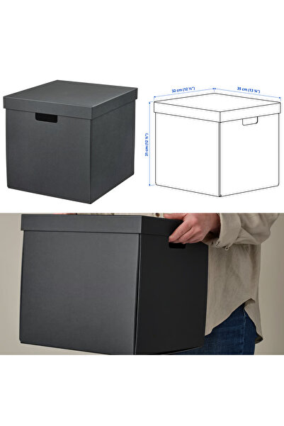 IKEA Fjaderharv 32x35x31 cm Antrasit Kapaklı Saklama Kutusu