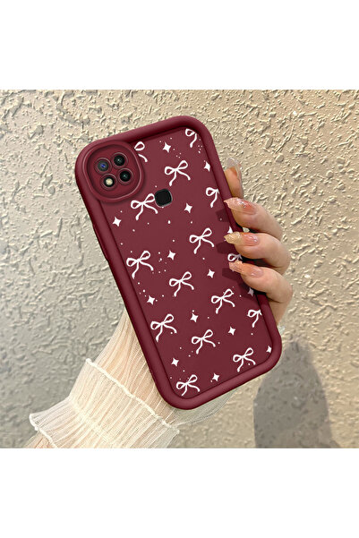SLIMFELT Redmi 9C Uyumlu Trendy Kaliteli Bordo Renk Kurdele Silikon Kılıf Şok...