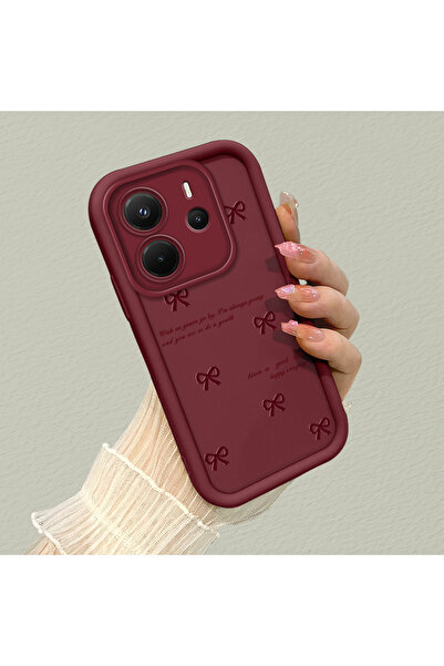 SLIMFELT Redmi Note 14 Uyumlu Trendy Kaliteli Bordo Renk Kurdele Silikon Kılı...