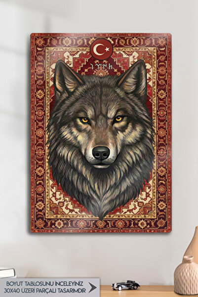 DekorHane Metal Baskı - Bozkurt Türk, Türkçü Bayrak Temalı, Milletler Turan K...