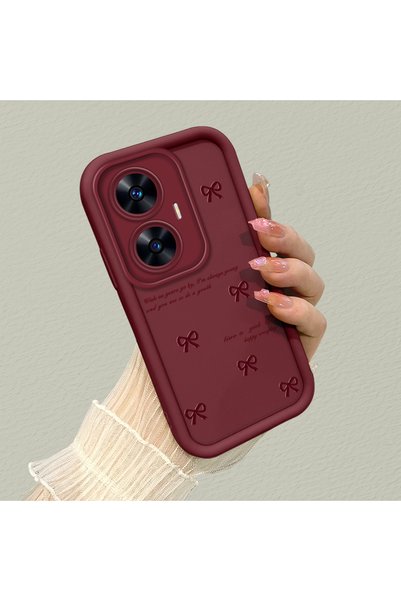 SLIMFELT Realme C55 Compatible Trendy Quality Burgundy Color Ribbon Silicone ...