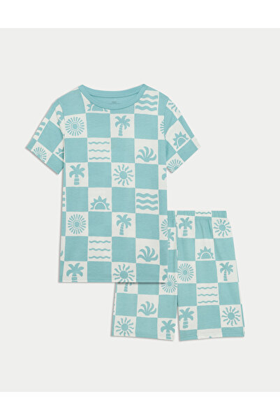 Marks & Spencer Saf Pamuklu Baskılı Kısa Pijama Takımı (1–16 Yaş)