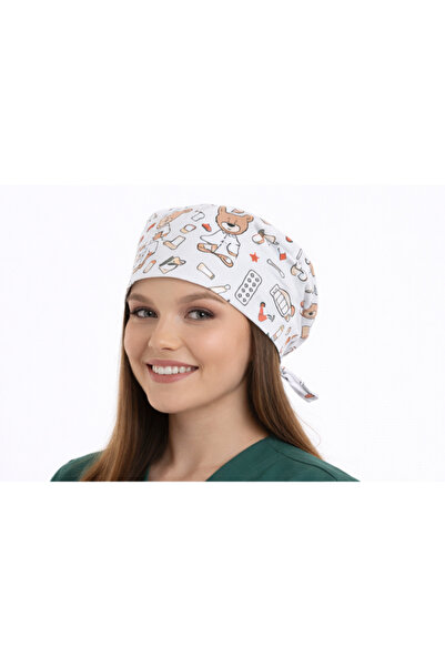 Desenli Cerrahi Bone – %100 Pamuk – Ayarlanabilir Bağlamalı – Nefes Alan – Unisex