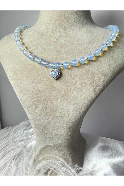 Aurevyn Design Doğal Taş Kolye, Opal Taşı Kalp Kolye