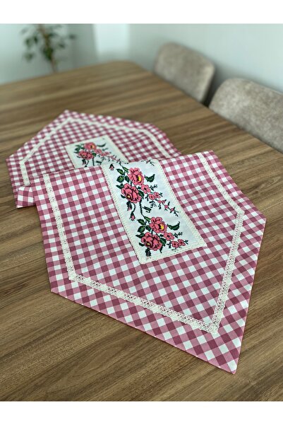 Parla Life Pembe Pötikare Kanaviçe Desen Runner (kanaviçe modeller değişir)