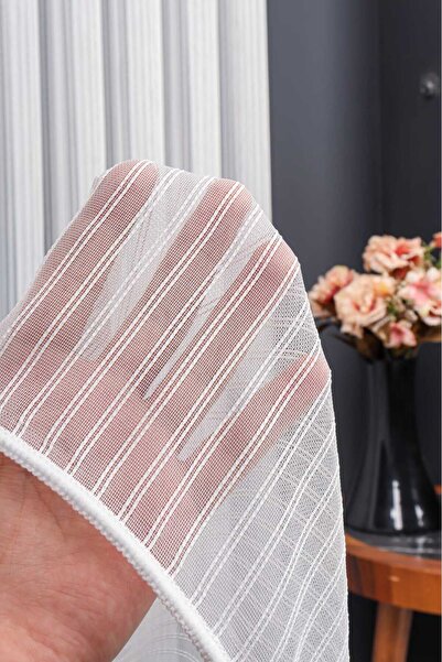 Vefa Home Tekstil Sim Çizgili Tül perde Etek Kurşunlu Sık [1X1] Pilesiz