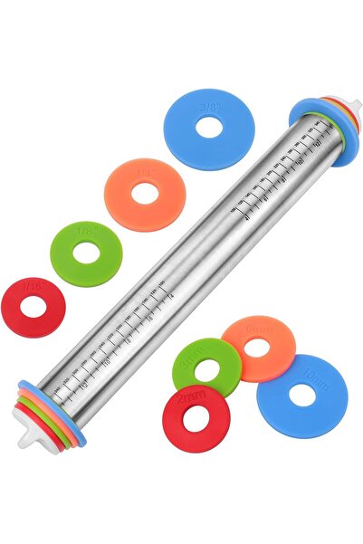 Arabest Rolling Pin with Adjustable Thickness Rings for Baking,Stainless Stee...