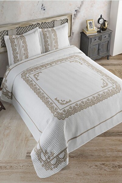 Örtüm Dantel Sarı Çİft Kişilik Kapitone Yatak Örtüsü