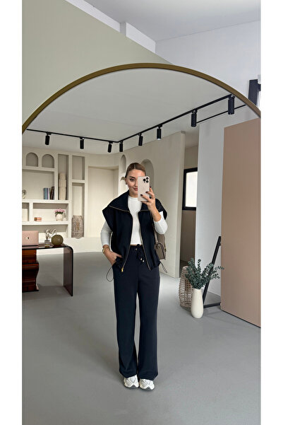 Sezgi Tekin Premium Series Parachute Detailed Black Vest Set Modal Set