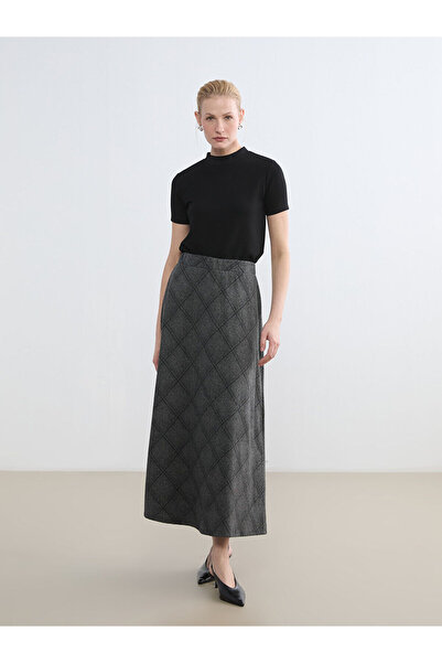 LC Waikiki Ανθρακί φούστα με ελαστική μέση και διακοσμητικό σχέδιο μπακλαβά