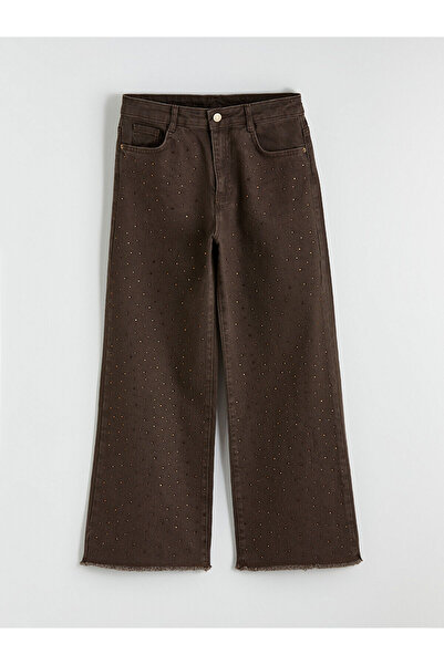LC Waikiki Brown Wideleg Stoned Girls' Jean Pants