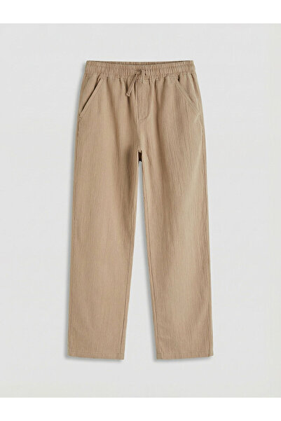 LC Waikiki Beige Boys' Poplin Trousers with Elastic Waist