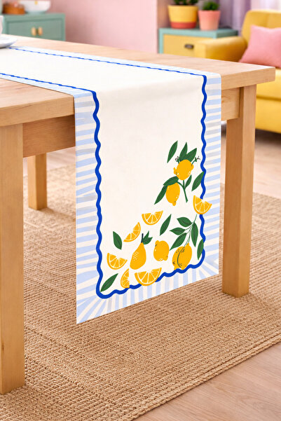 RİTMOHOME Bohem, Marin, Deniz, Çizgili, Desenli, Limonlu, Renkli, 40x140 Runner