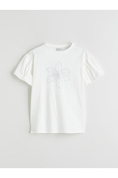 LC Waikiki تي شيرت ميرال كوليكشن إكرو بيسكل كراك للفتيات مزين بالأحجار