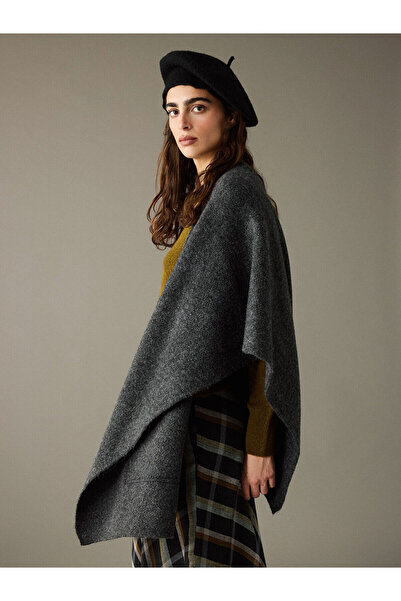 LC Waikiki Lcw Vision Anthracite Knitwear Plain Women's Poncho with Nevavm Di...